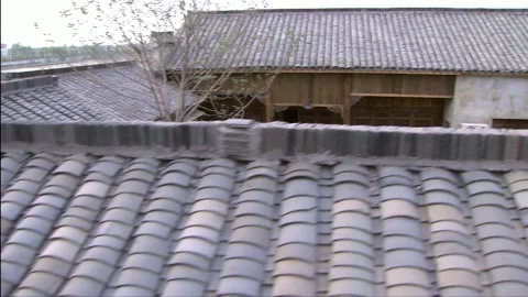 Looking around the outdoor environment of the classical courtyard house Stock Footage 253770952