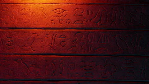 Looking Around Pyramid Wall With Fire Torch Stock Footage 155983863