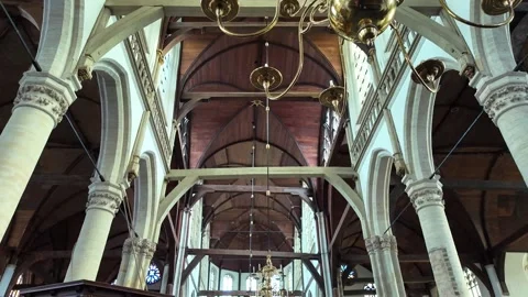 Looking up ate ceiling of Oude Kerk in Amsterdam Video stock 334209535