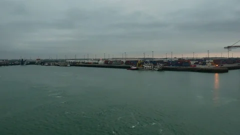 Looking back on the board of a ferry leaving the harbor of Dunkirk port Stock Footage 102566142