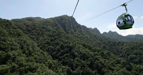 Looking back from cable car descending tropical mountain in Langkawi Stock Footage 315205593