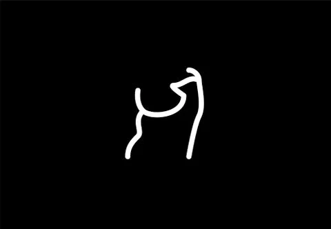Looking back dog line icon. Puppy sign on black background. Stock Illustration