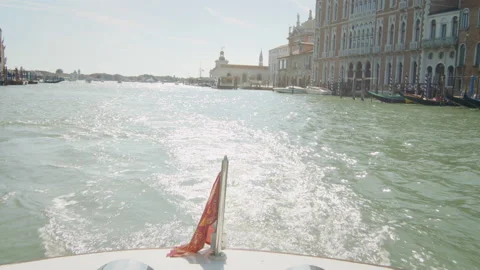 Looking back over wake down Grand Canal in Venice Stock Footage 136395870