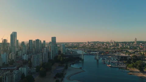 Looking back south over False Creek to reveal Vancouver and beyond Stock Footage 315701663