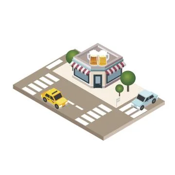 Looking for bar. Isometric mobile and beer. City life. Geo tracking. Map. City Stock Illustration