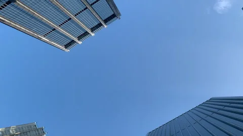 Looking Up Between Modern Skyscrapers in Wan Chai, Hong Kong Stock Footage 342617537