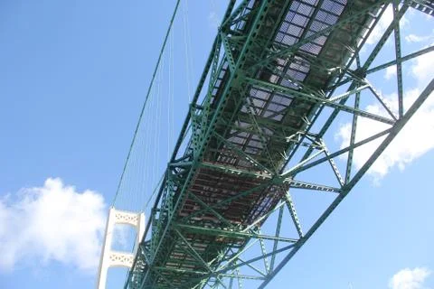 Looking up at the bottom of Mackinac Bridge Stock Photos