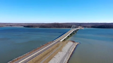 Looking at a Bridge in Winter Drone Stock Footage 229604014