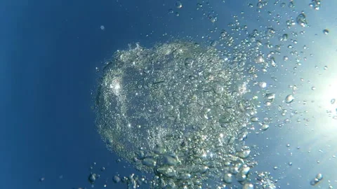 Looking up at bubbles rising underwater Stock Footage 278066988