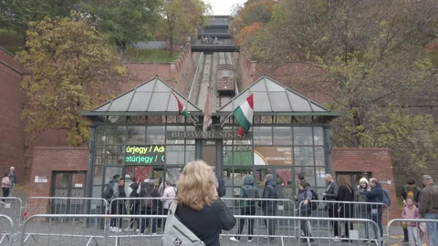 Looking Up at Budapest Castle Hill Funicular Climbing to Buda Castle, 4K Stock Footage 316247724