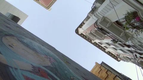 Looking up at buildings in old town Stock Footage 83538216