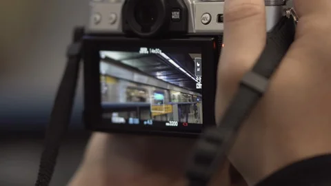 Looking On Camcorder Display During Shooting the Train Stock Footage 105257082