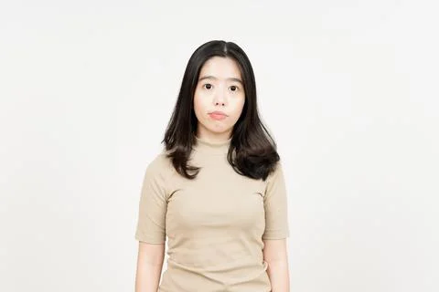 Looking to Camera with Expressionless Face Of Beautiful Asian Woman Isolated  Stock Photos
