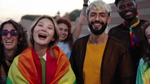 Looking at camera LGBT group of young pe... | Stock Video | Pond5