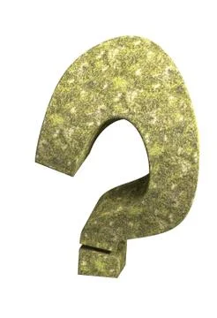 Looking cartoon question mark with moss, 3d illustration Stock Illustration