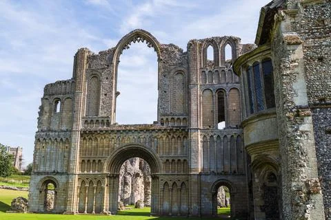 Looking up at Castle Acre Priory Stock Photos