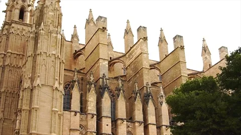 Looking up to Cathedral  de Mallorca, Palma de Mallorca in Spain Stock Footage 244674737