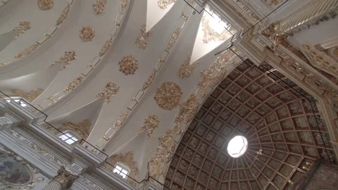 Looking up into the ceiling of Real Parroquia de San Martin obispo Stock Footage 83541787