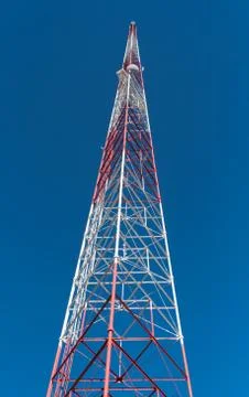 Looking Up at Cell Tower on Blue Sky Photos
