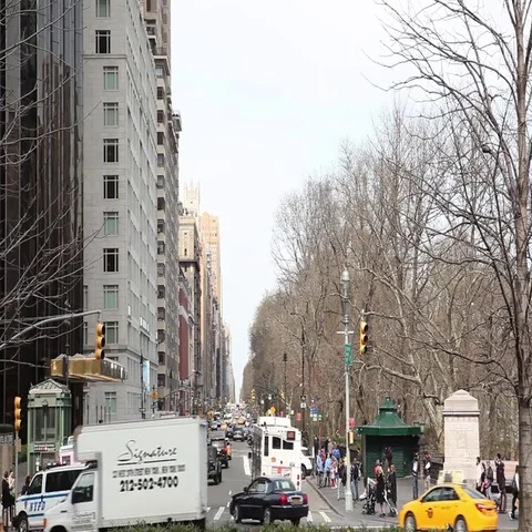Looking up Central Park West from Columbus Circle Manhattan Stock Footage 69459039