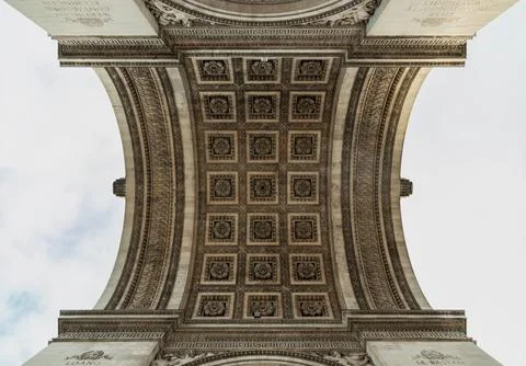 Looking up at the centre of the famous Arc de Triomphe. Stock Photos