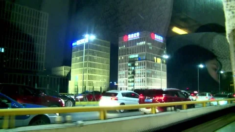 Looking at the city night view from the car Stock Footage 234494017