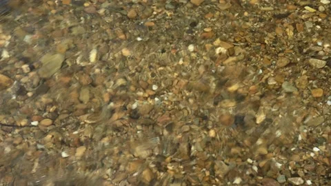 Looking into a clear mountain stream with multi-colored stones on the bottom. Stock Footage 139525423