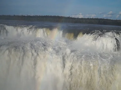 Looking into the Devil's throat drop at Iguazu Falls waterfall in Brazil. Stock Footage 104364999