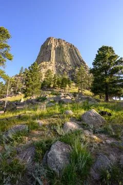 Looking up to Devils Tower from Rocks Below 写真素材