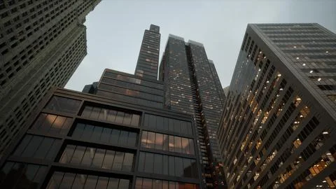 Looking directly up at the skyline of the financial district Stock Illustration