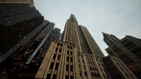 Looking directly up at the skyline of the financial district Ilustración de archivo