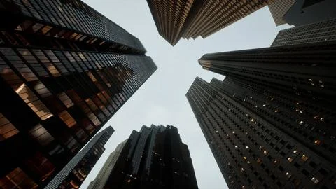 Looking directly up at the skyline of the financial district Stock Illustration