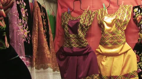 Looking Up At A Display of Handcrafted Clothing Being Sold in Mexico Stock-Footage 19326487