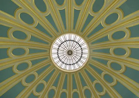 Looking up Domed ceiling of The British Museum Reading Room is made from pa.. Foto stock