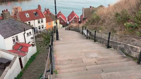 Looking down the 199 steps at Whitby Yorkshire England Stock Footage 219220774