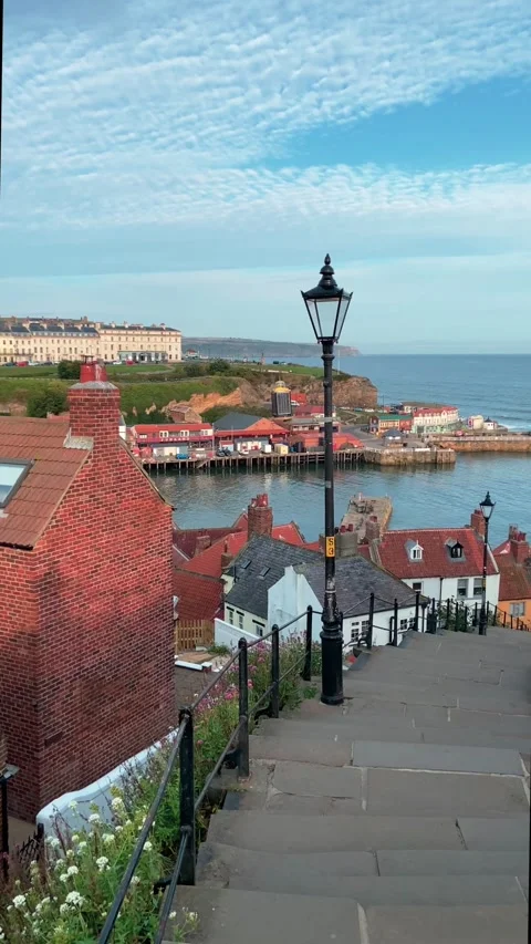 Looking down the 199 steps at Whitby Yorkshire England Stock Footage 219940902