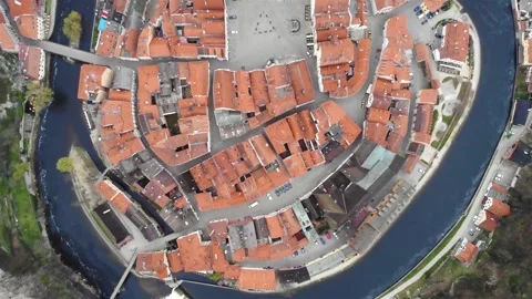 Looking down on ancient czech town Cesky Krumlov Stock Footage 255780857