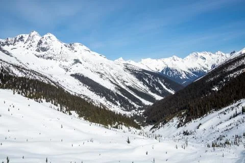 Looking down the Asulkan Valley in Glacier National Park, Canada. Spring time Stock Photos