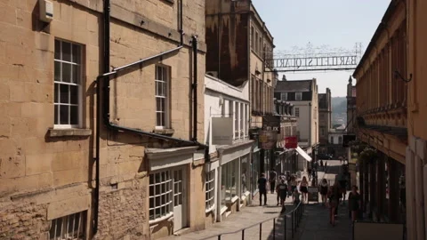 Looking down Bartlett Street pedestrian walkway in Bath Spa Stock Footage 131955892