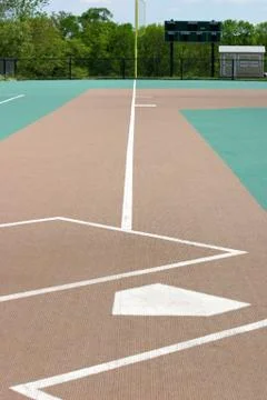 Looking down a baseball field from home plate Stock Photos