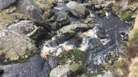 Looking Down on a Beautiful Stream Flowing, Wicklow Mountains, Ireland Stock Footage 89096794