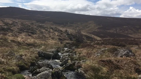 Looking Down on a Beautiful Stream Flowing, Wicklow Mountains, Ireland Stock Footage 89096992