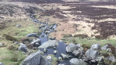 Looking Down on a Beautiful Stream Flowing, Wicklow Mountains, Ireland Stock Footage 89097781