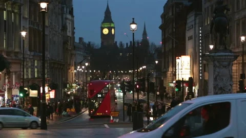 Looking down to Big Ben from Trafalger square Stock Footage 134252587