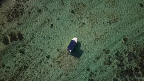 Looking down on a boat in a clear lagoon clear Lagoon in BelOmbre, Mauritius Stock Footage 141723518