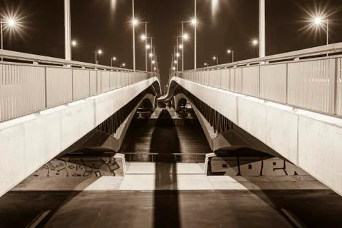 Looking down from a bridge, view between bridge lanes Stock Photos