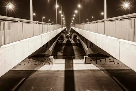 Looking down from a bridge, view between bridge lanes Stock Photos