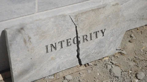 Looking Down on Broken Integrity Stone Plaque Stock Footage 316925550