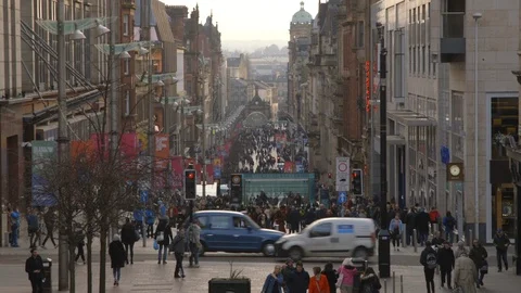 Looking Down Buchanan Street Glasgow in Mid Afternoon Sun Timelapse Stock-Footage 86249970