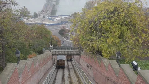 Looking Down at Budapest Castle Hill Funicular with Car Ascending, 4K Stock Footage 316247726